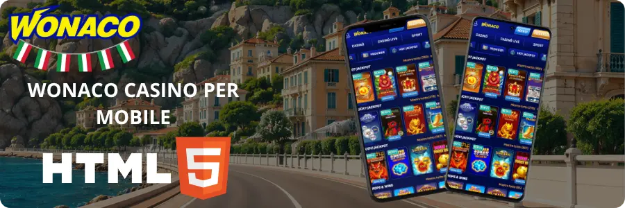 Layout mobile di Wonaco Casino